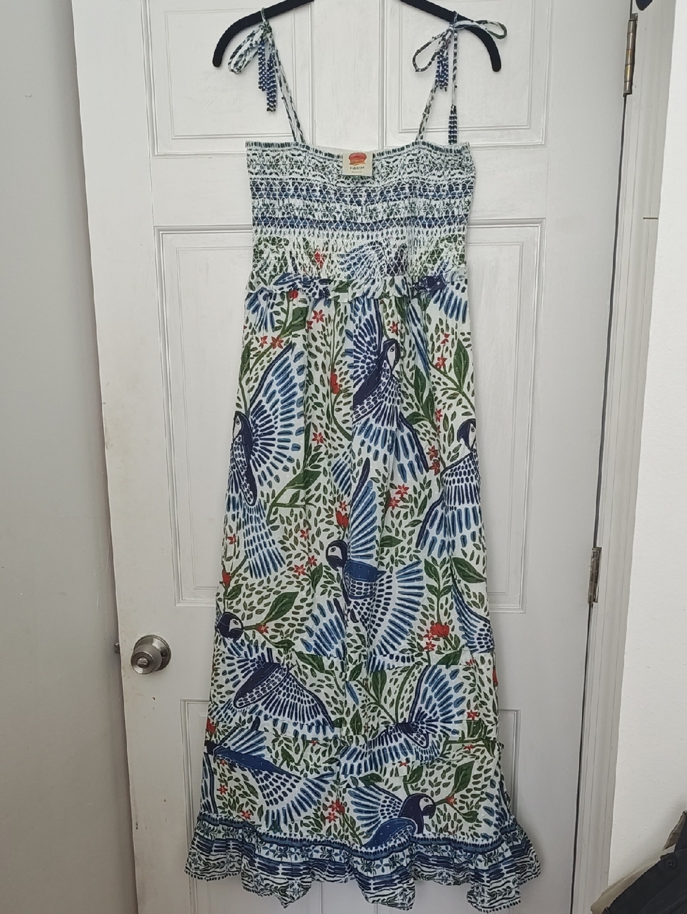 Farm Rio Smocked Macaw Sundress with Beading
